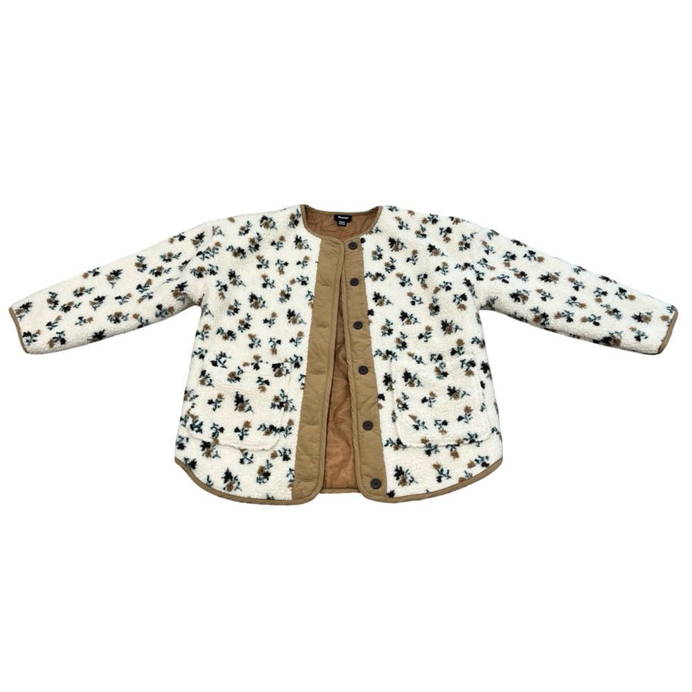RD STYLE Sophia Sherpa Button Front Floral Cream & Tan Jacket Cottage Core Boho - Picture 6 of 14